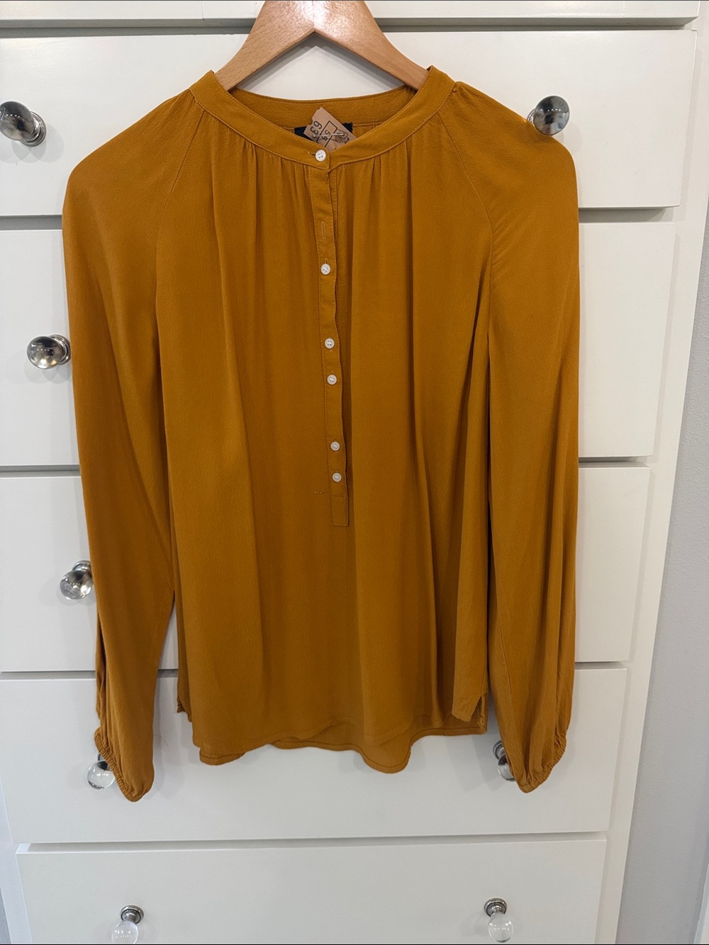 J. Crew Mustard Long-Sleeve Button Front Blouse